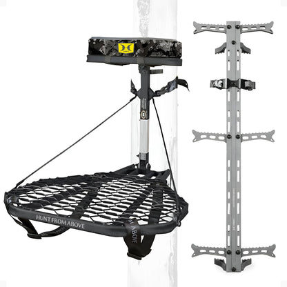 Hawk COMBAT Hang On Hunting Tree Stand & Set of 3 Helium Climbing Sticks w/Steps