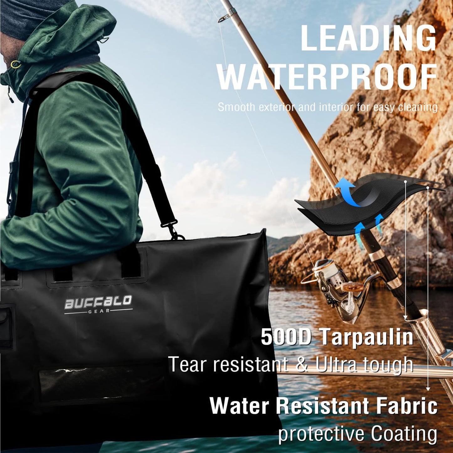 Buffalo Gear 32'' Waterproof Fish Bag With Aerator Pocket for Live Bait