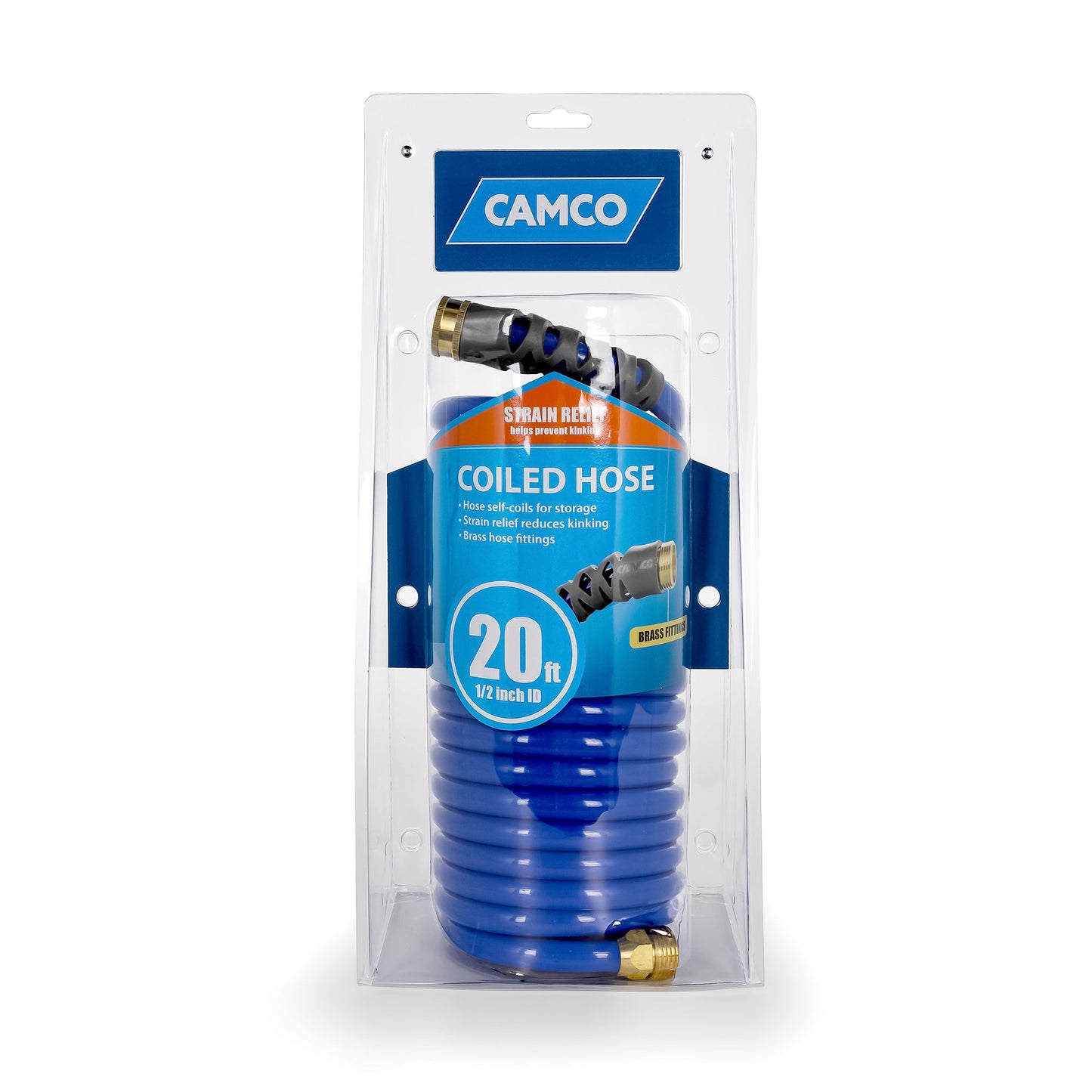 Camco 20 Foot Marine & Gardening Self Coiling Water Hose with Brass Fittings