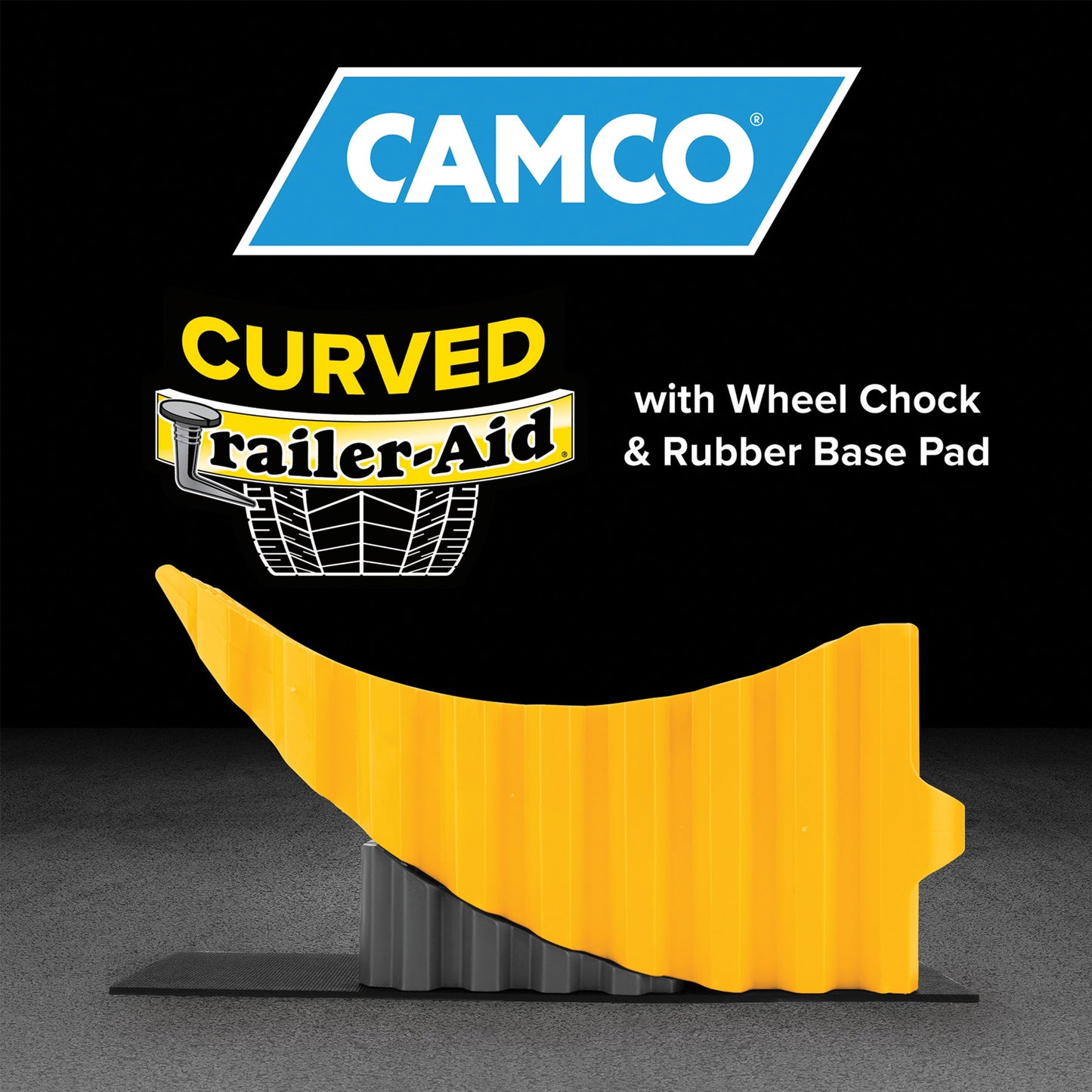 Camco Curved Trailer Aid with Chock & Pad, 6.5" Lift for Tandem Trailer, Yellow