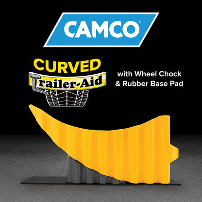 Camco Curved Trailer Aid with Chock & Pad, 6.5" Lift for Tandem Trailer, Yellow