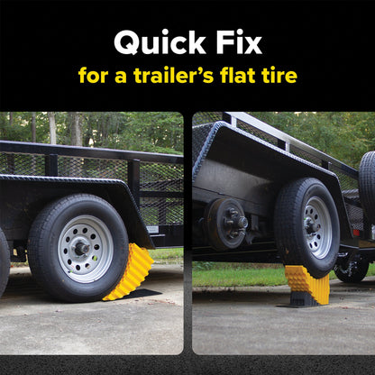 Camco Curved Trailer Aid with Chock & Pad, 6.5" Lift for Tandem Trailer, Yellow