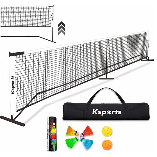 Ksports Pickleball Set, 22' Net, LED Shuttlecocks, Carry Bag & Game Balls, White