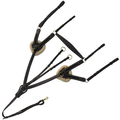 Bridles & Reins ExionPro 5 Point Breastplate - Navy Blue Elastic with Yellow Line