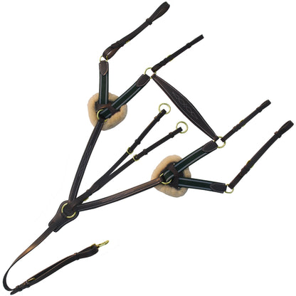 Bridles & Reins ExionPro 5 Point Breastplate - Green Elastic with White Lines