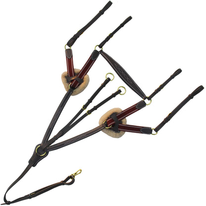 Bridles & Reins ExionPro 5 Point Breastplate - Burgundy Elastic with White Strips