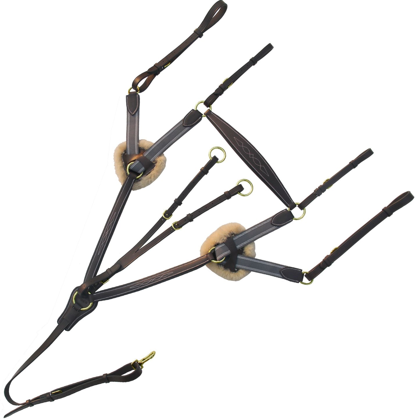 Bridles & Reins ExionPro 5 Point Breastplate - Grey Elastic with White Lines