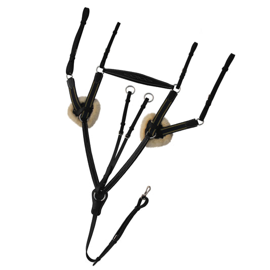 Bridles & Reins ExionPro 5 Point Breastplate - Navy Blue Elastic with Yellow Line