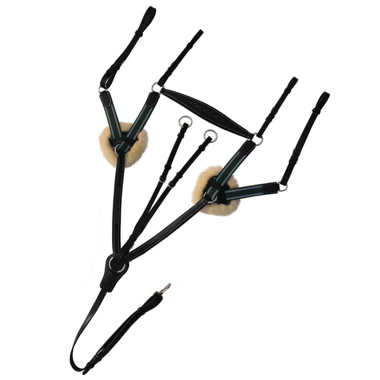 Bridles & Reins ExionPro 5 Point Breastplate - Green Elastic with White Lines