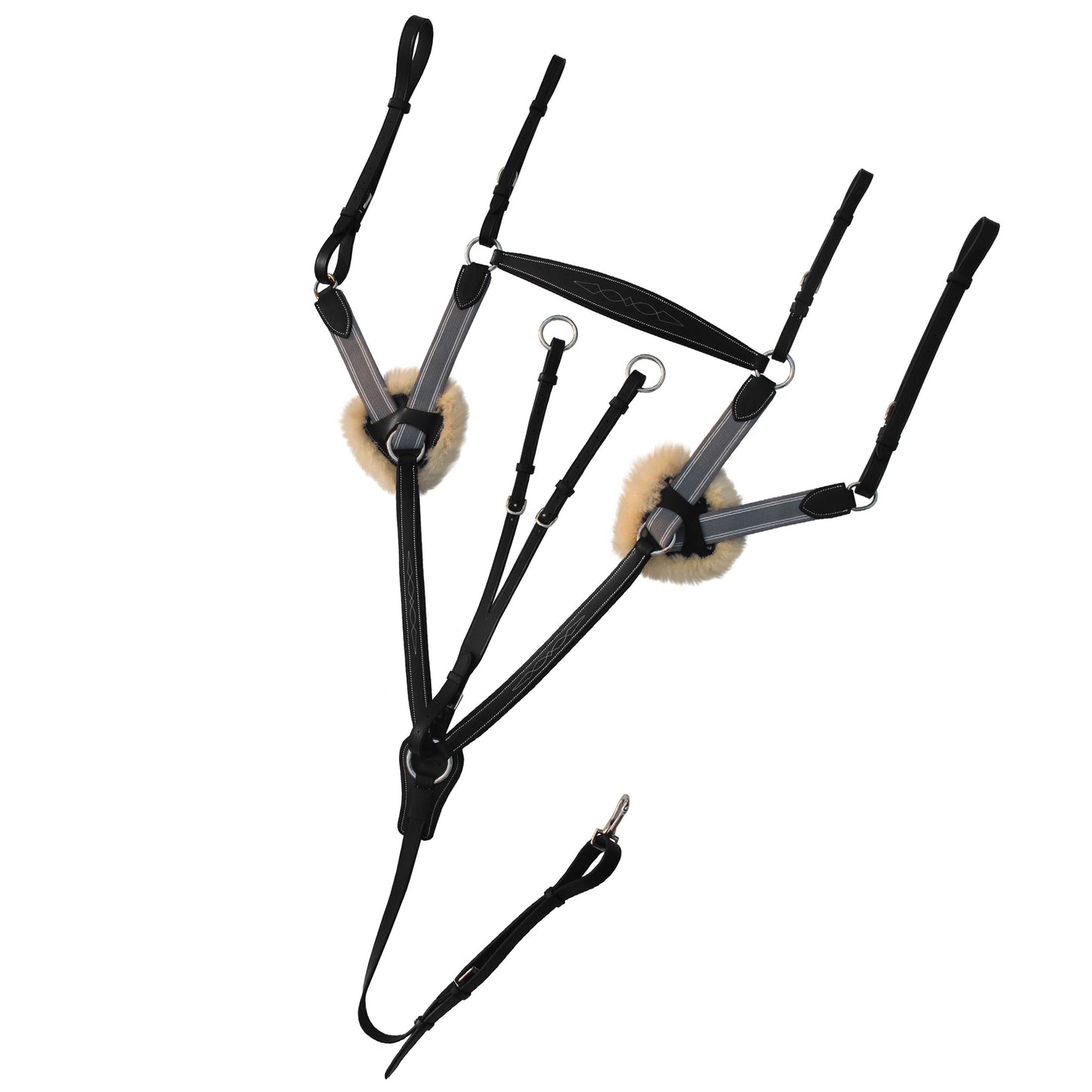 Bridles & Reins ExionPro 5 Point Breastplate - Grey Elastic with White Lines