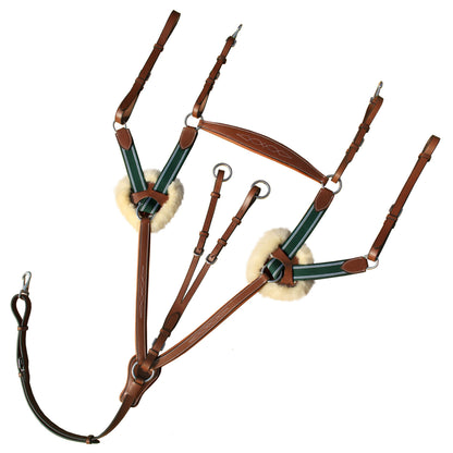 Bridles & Reins ExionPro 5 Point Breastplate - Green Elastic with White Lines