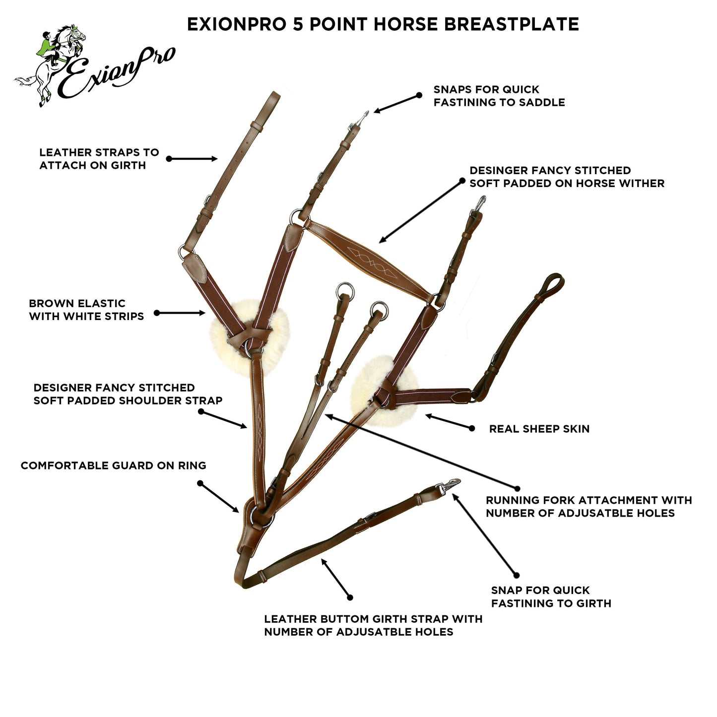 Bridles & Reins ExionPro 5 Point Breastplate - Matching Elastic