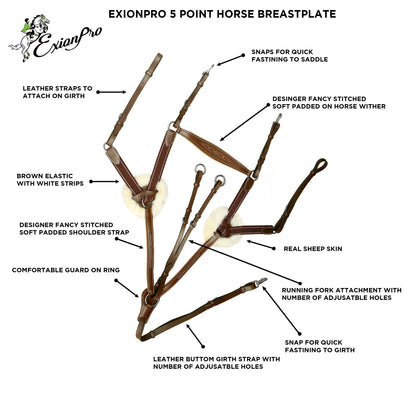 Bridles & Reins ExionPro 5 Point Breastplate - Matching Elastic