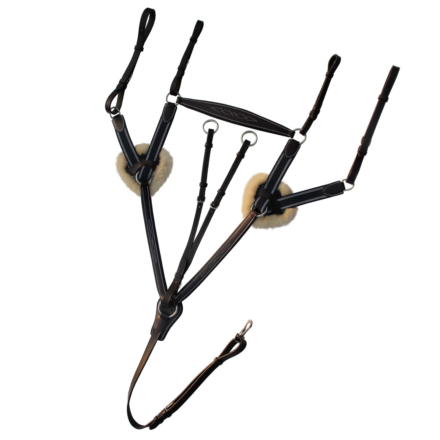 Bridles & Reins ExionPro 5 Point Breastplate - Navy Blue Elastic with White Lines