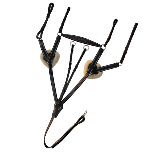 Bridles & Reins ExionPro 5 Point Breastplate - Navy Blue Elastic with White Lines