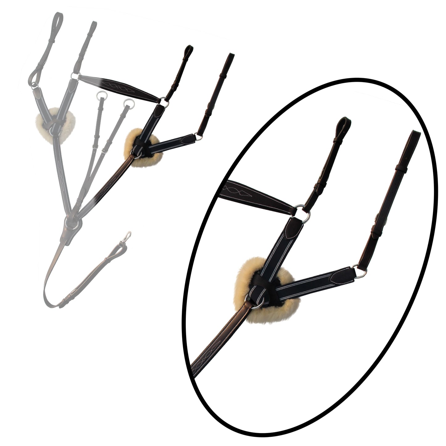 Bridles & Reins ExionPro 5 Point Breastplate - Navy Blue Elastic with White Lines