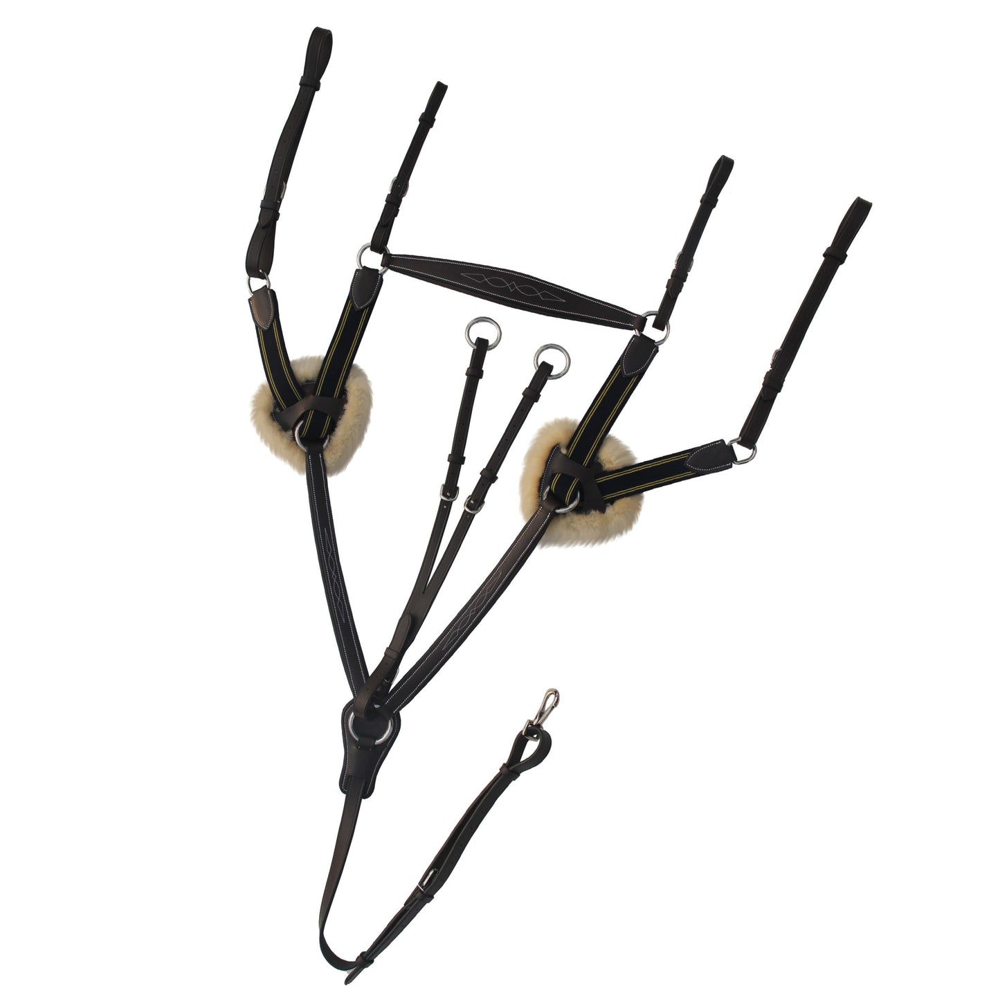 Bridles & Reins ExionPro 5 Point Breastplate - Navy Blue Elastic with Yellow Line