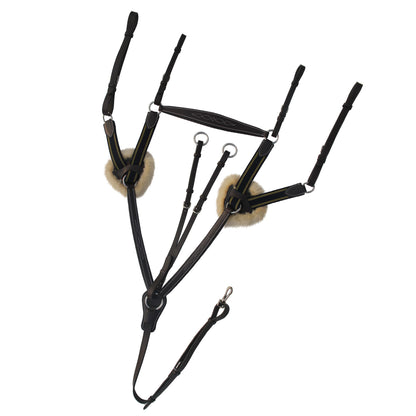 Bridles & Reins ExionPro 5 Point Breastplate - Navy Blue Elastic with Yellow Line