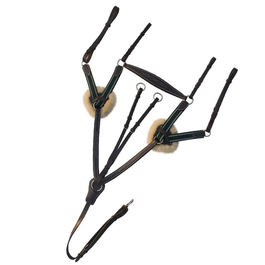 Bridles & Reins ExionPro 5 Point Breastplate - Green Elastic with White Lines