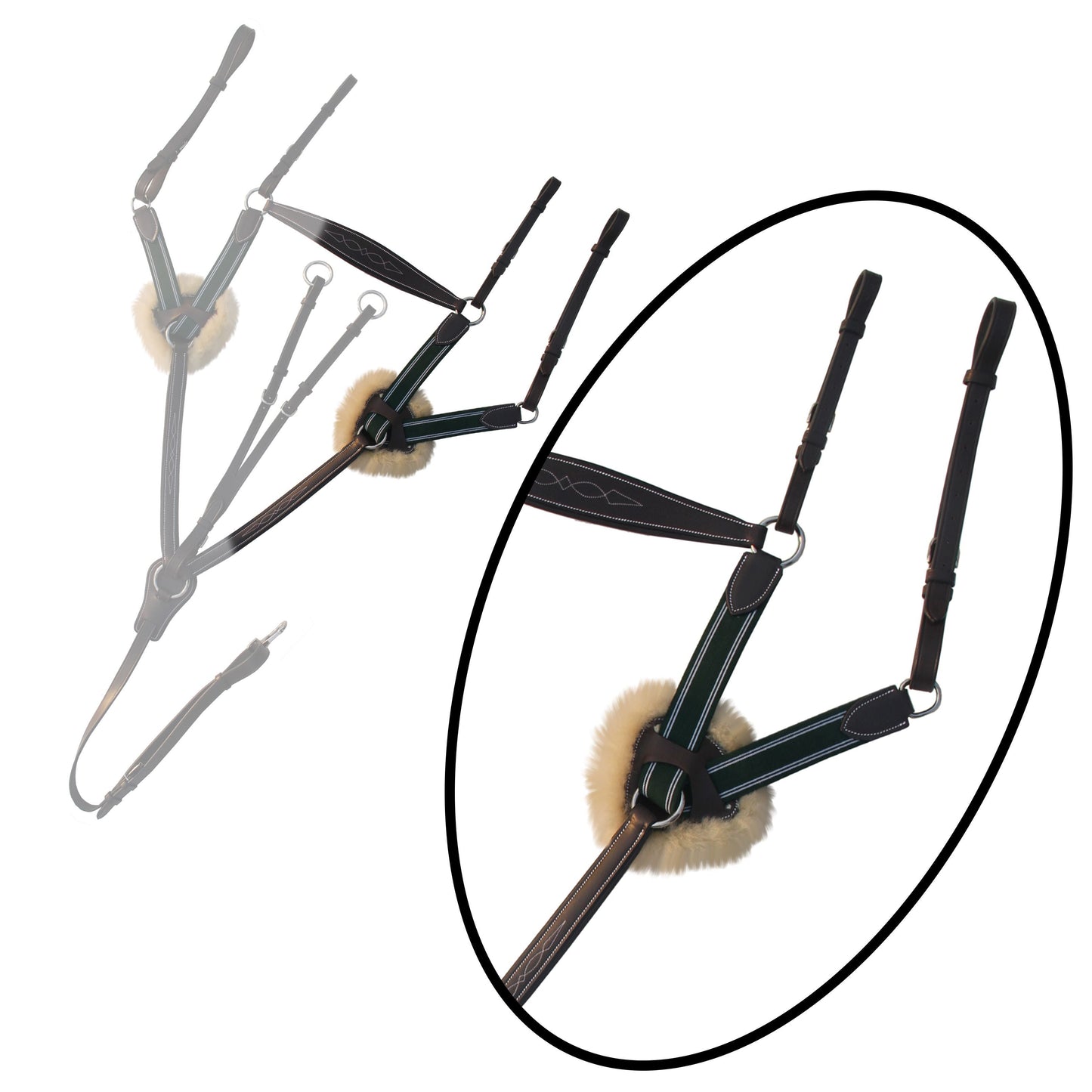 Bridles & Reins ExionPro 5 Point Breastplate - Green Elastic with White Lines