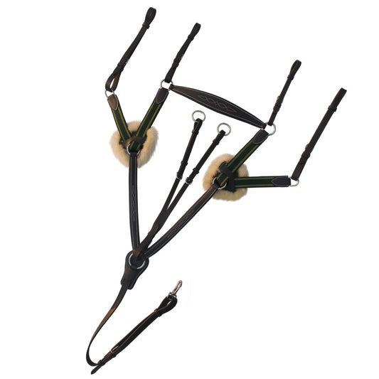 Bridles & Reins ExionPro 5 Point Breastplate - Green Elastic with Yellow Lines