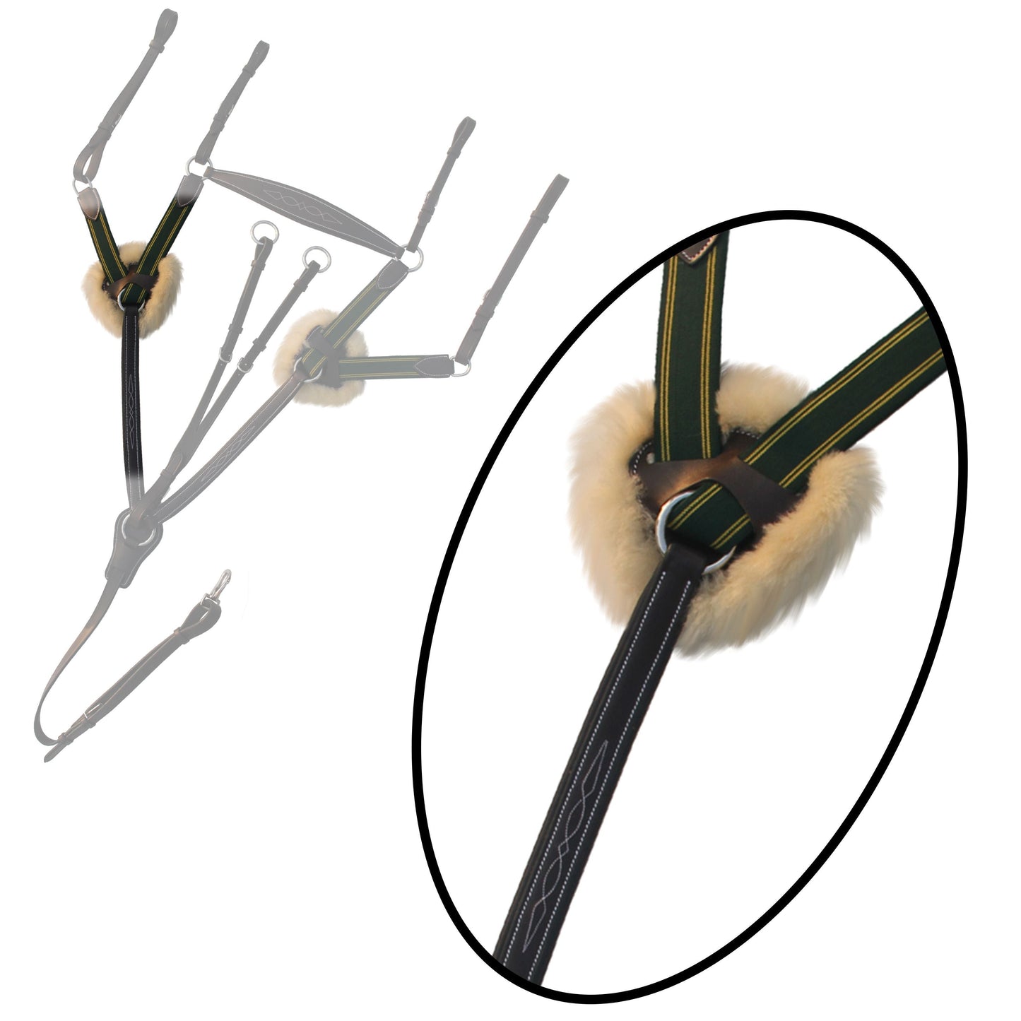 Bridles & Reins ExionPro 5 Point Breastplate - Green Elastic with Yellow Lines