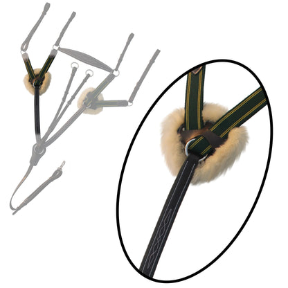Bridles & Reins ExionPro 5 Point Breastplate - Green Elastic with Yellow Lines