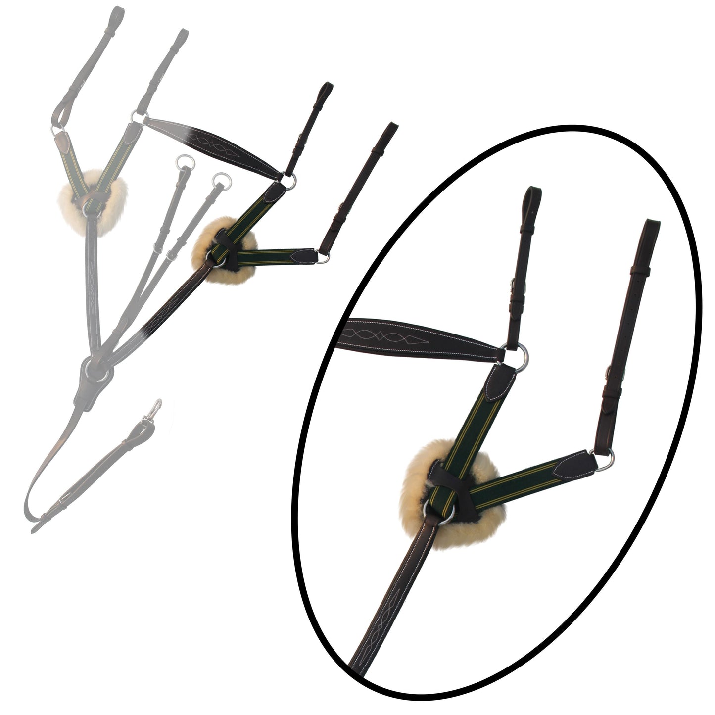 Bridles & Reins ExionPro 5 Point Breastplate - Green Elastic with Yellow Lines