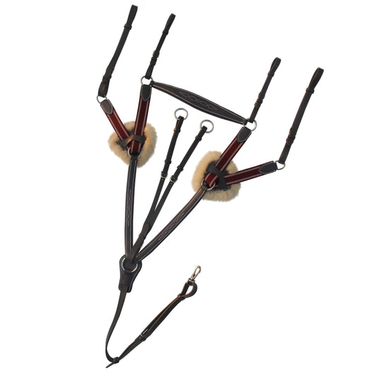 Bridles & Reins ExionPro 5 Point Breastplate - Burgundy Elastic with White Strips