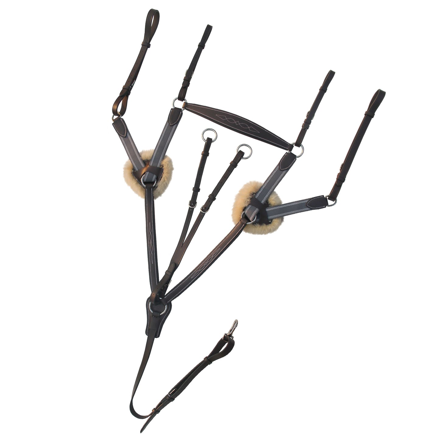 Bridles & Reins ExionPro 5 Point Breastplate - Grey Elastic with White Lines
