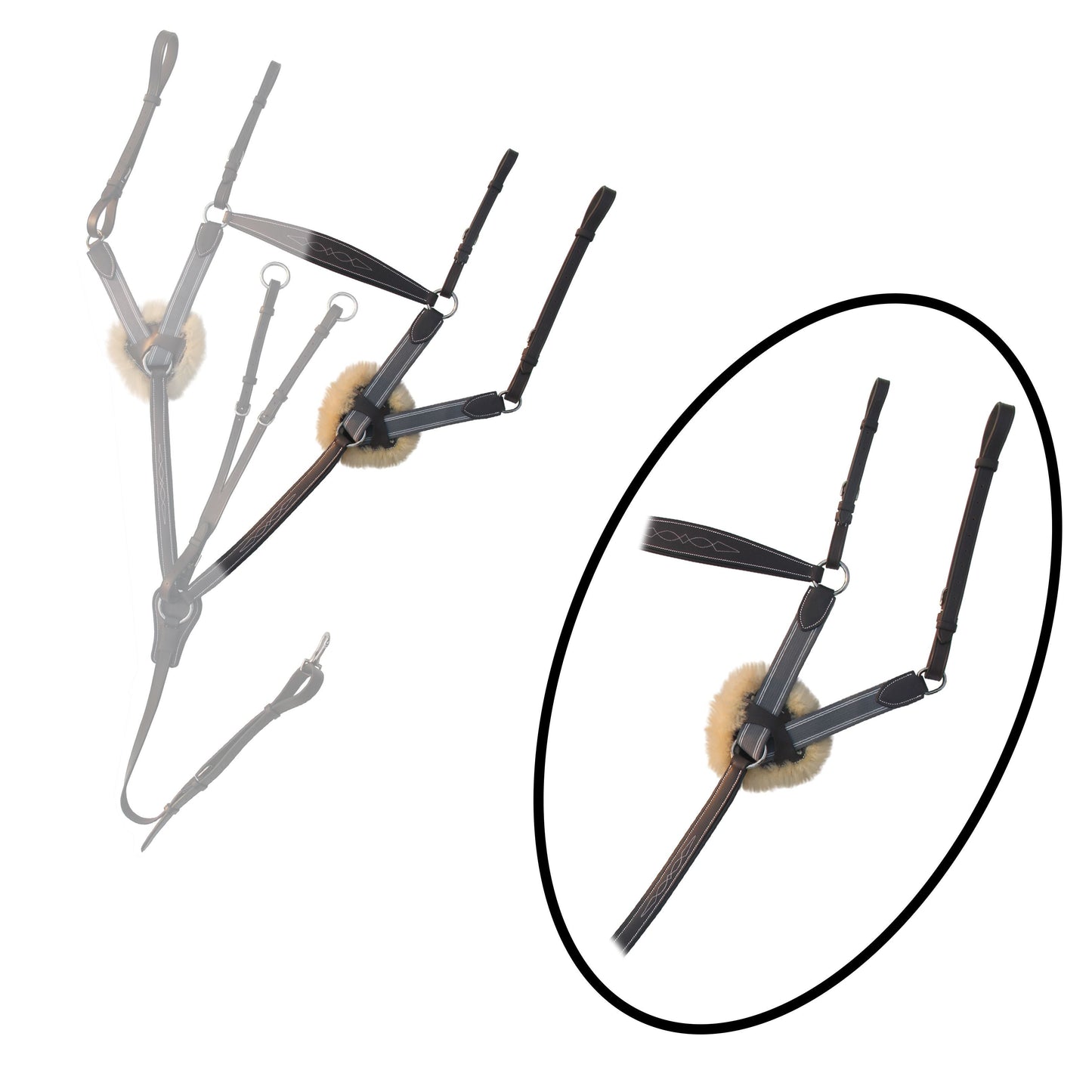 Bridles & Reins ExionPro 5 Point Breastplate - Grey Elastic with White Lines
