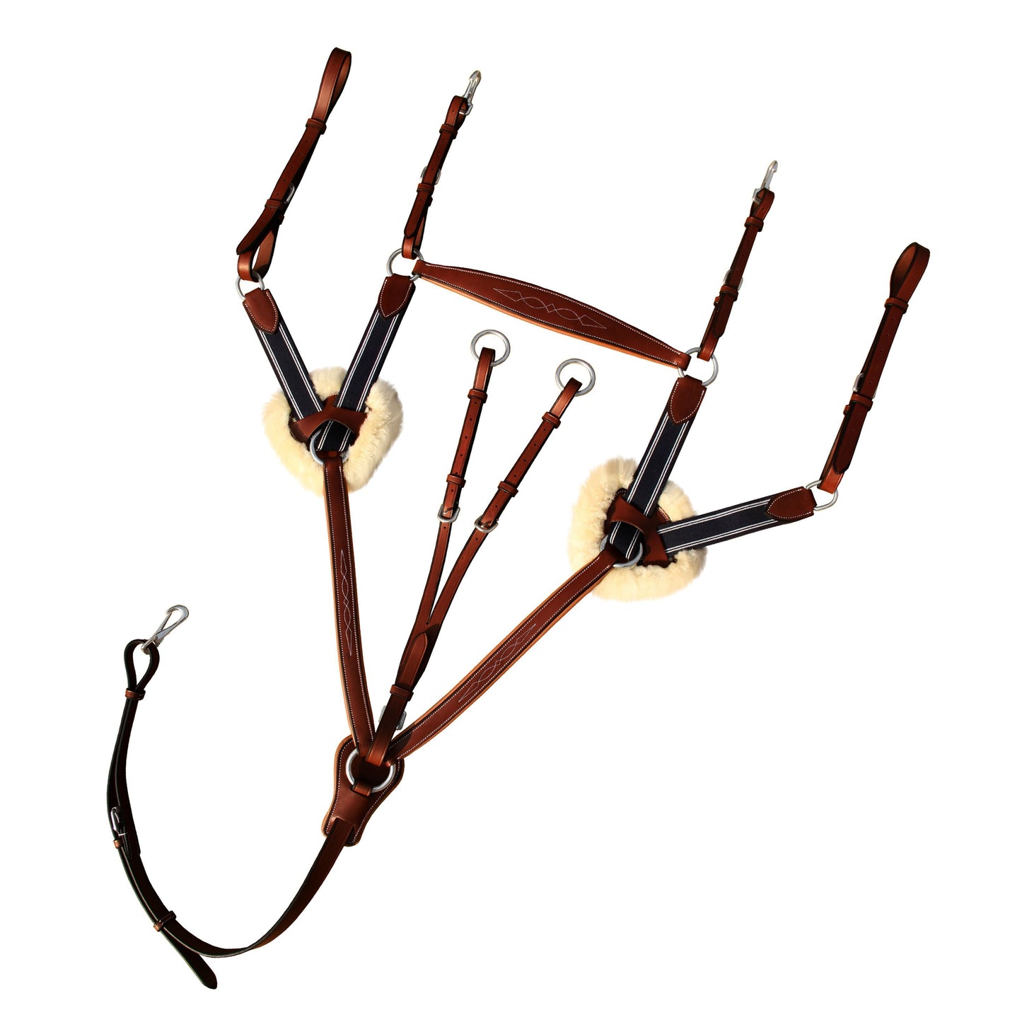 Bridles & Reins ExionPro 5 Point Breastplate - Navy Blue Elastic with White Lines