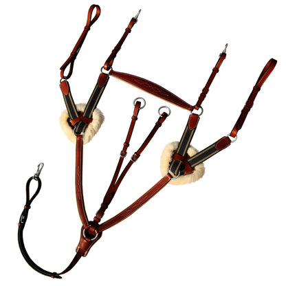 Bridles & Reins ExionPro 5 Point Breastplate - Navy Blue Elastic with Yellow Line