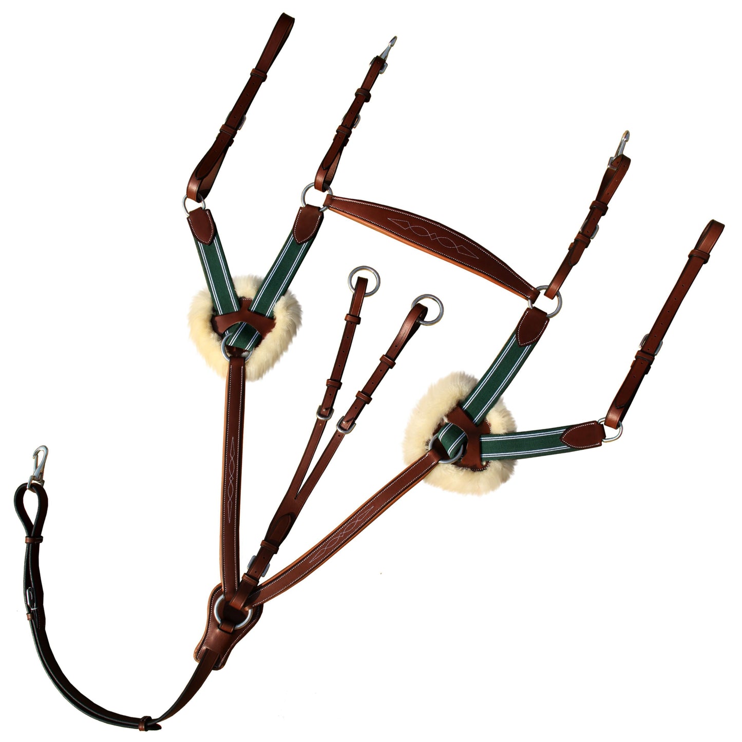 Bridles & Reins ExionPro 5 Point Breastplate - Green Elastic with White Lines