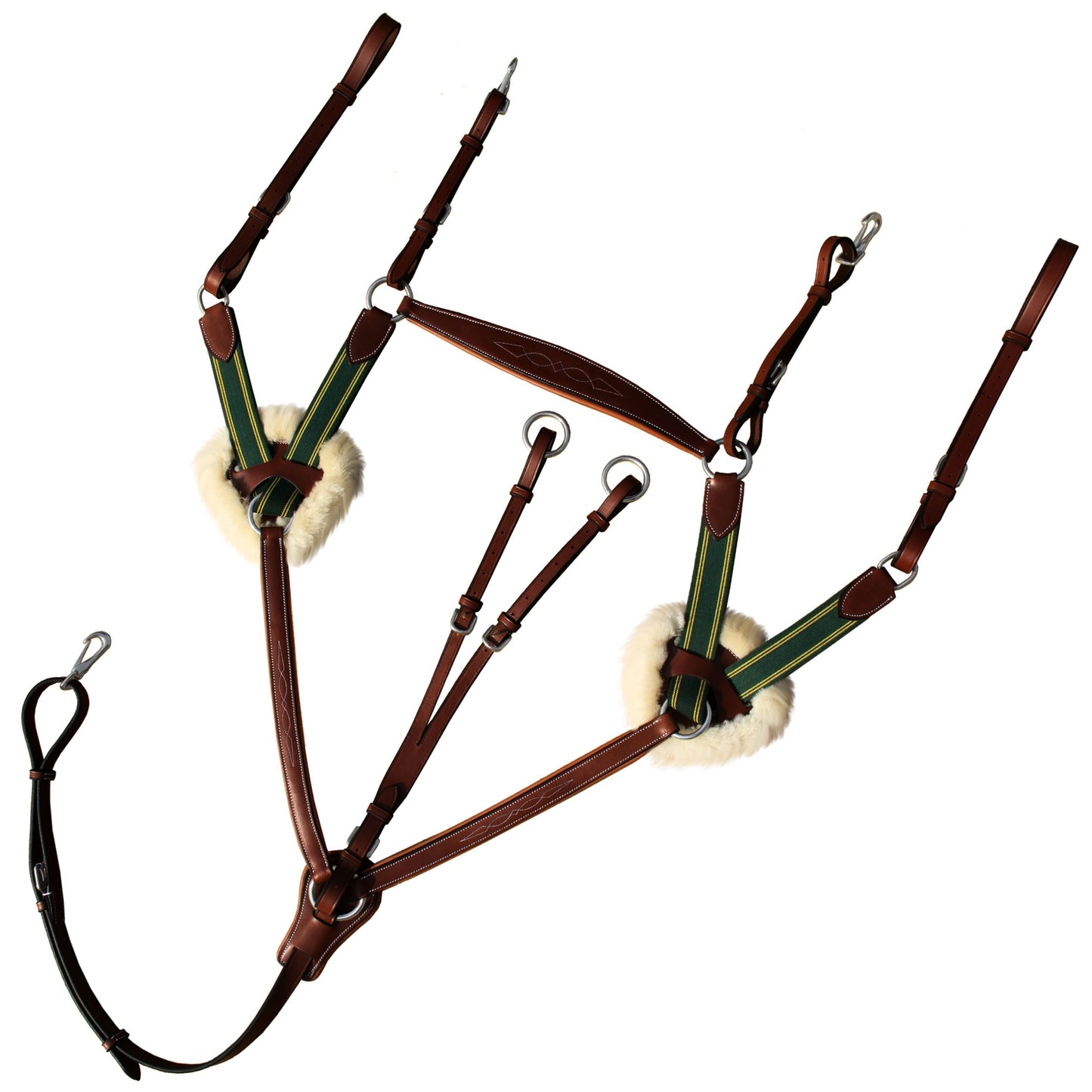 Bridles & Reins ExionPro 5 Point Breastplate - Green Elastic with Yellow Lines