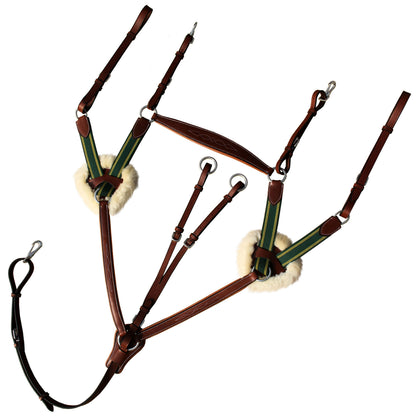 Bridles & Reins ExionPro 5 Point Breastplate - Green Elastic with Yellow Lines