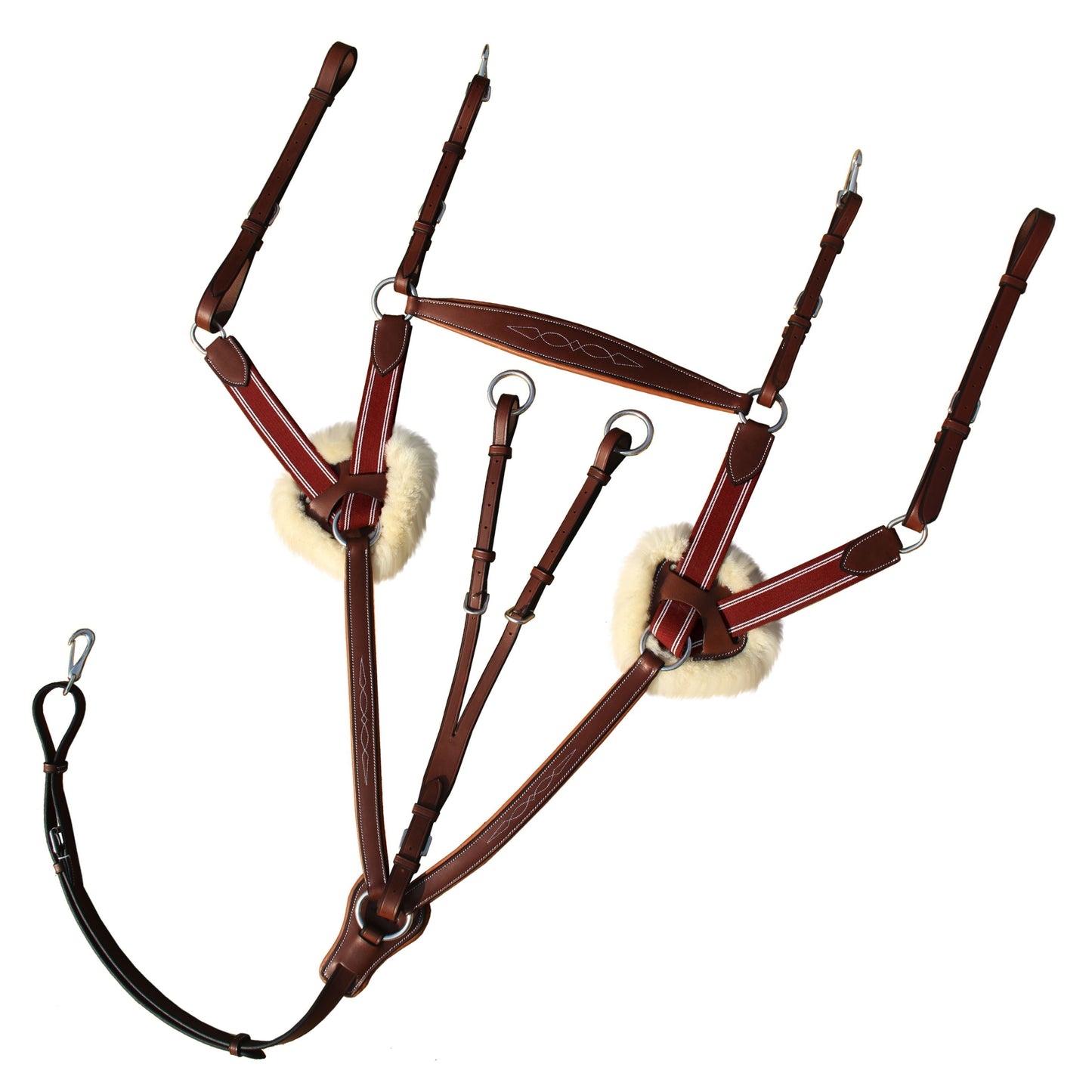 Bridles & Reins ExionPro 5 Point Breastplate - Burgundy Elastic with White Strips