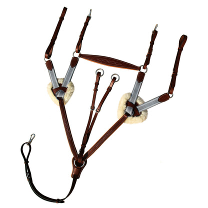 Bridles & Reins ExionPro 5 Point Breastplate - Grey Elastic with White Lines