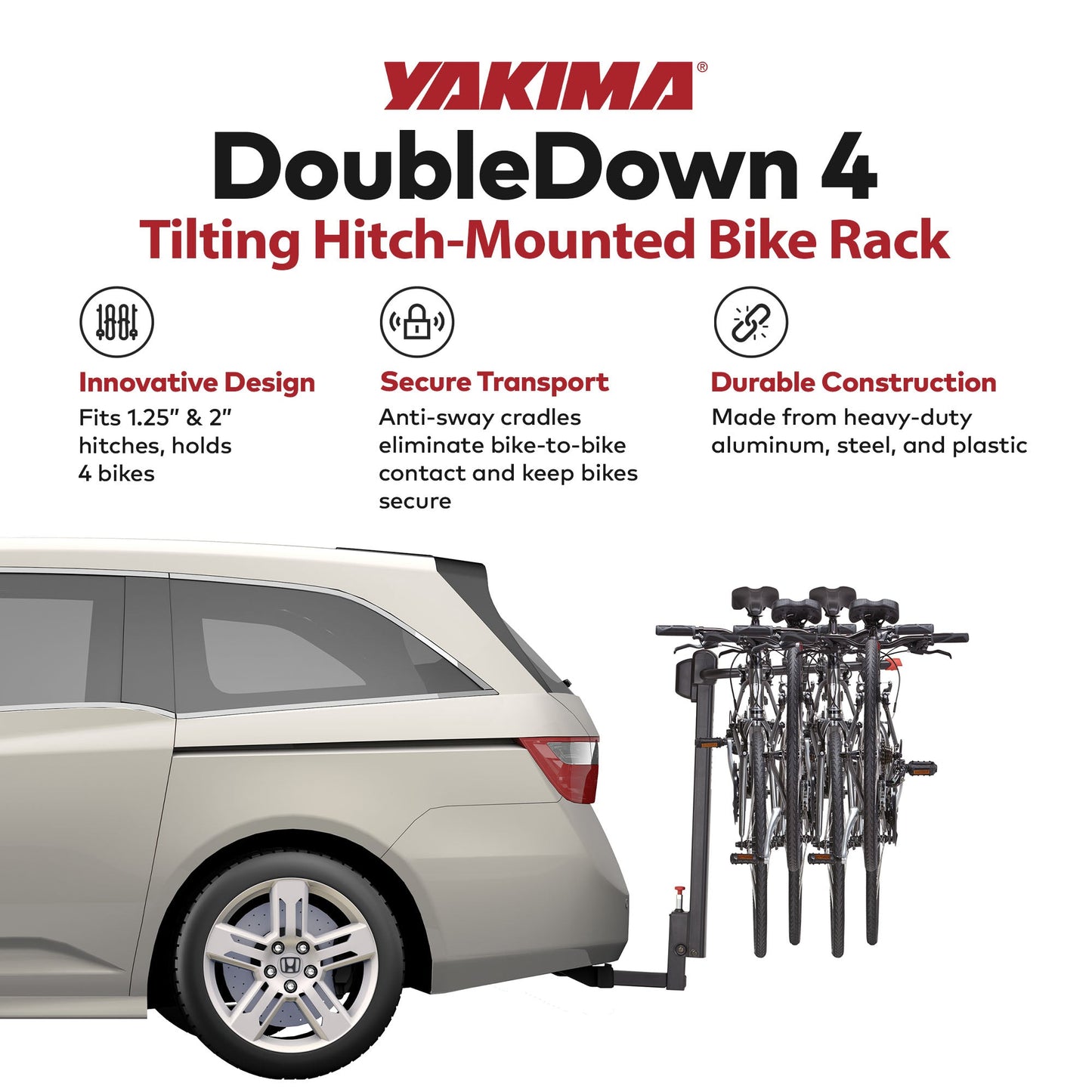 Yakima DoubleDown 4 Tilting Hitch-Mounted Bike Rack for Cars, SUVs, Trucks