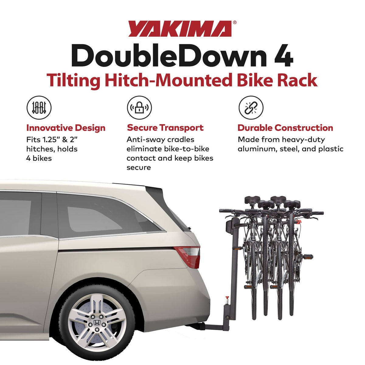 Yakima DoubleDown 4 Tilting Hitch-Mounted Bike Rack for Cars, SUVs, Trucks