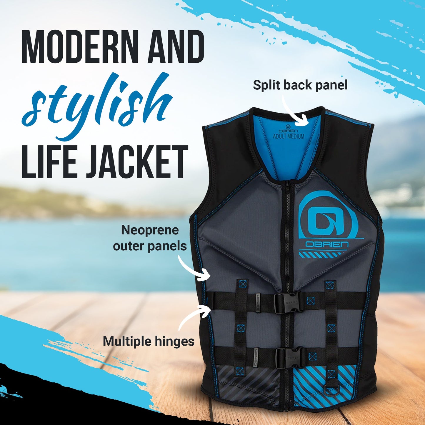 O'Brien Men's Recon M Life Jacket with Split Back Panel and BioLite Inner, Blue