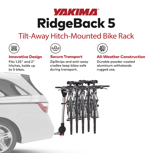 Yakima RidgeBack Tilt Away Hitch Bike Rack Holds 5 Bikes for Cars, SUVs, Trucks