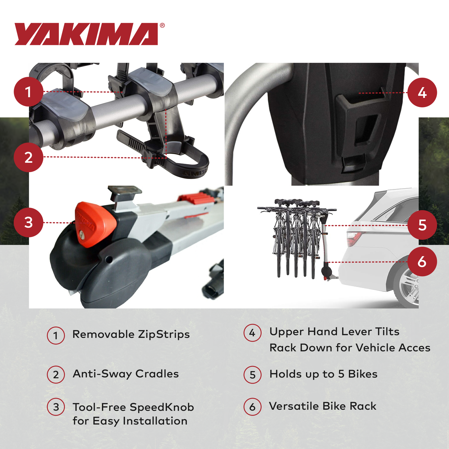 Yakima RidgeBack Tilt Away Hitch Bike Rack Holds 5 Bikes for Cars, SUVs, Trucks