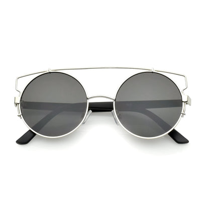 zeroUV Retro Modern Oversize Round Flat Lens Crossbar Sunglasses A540