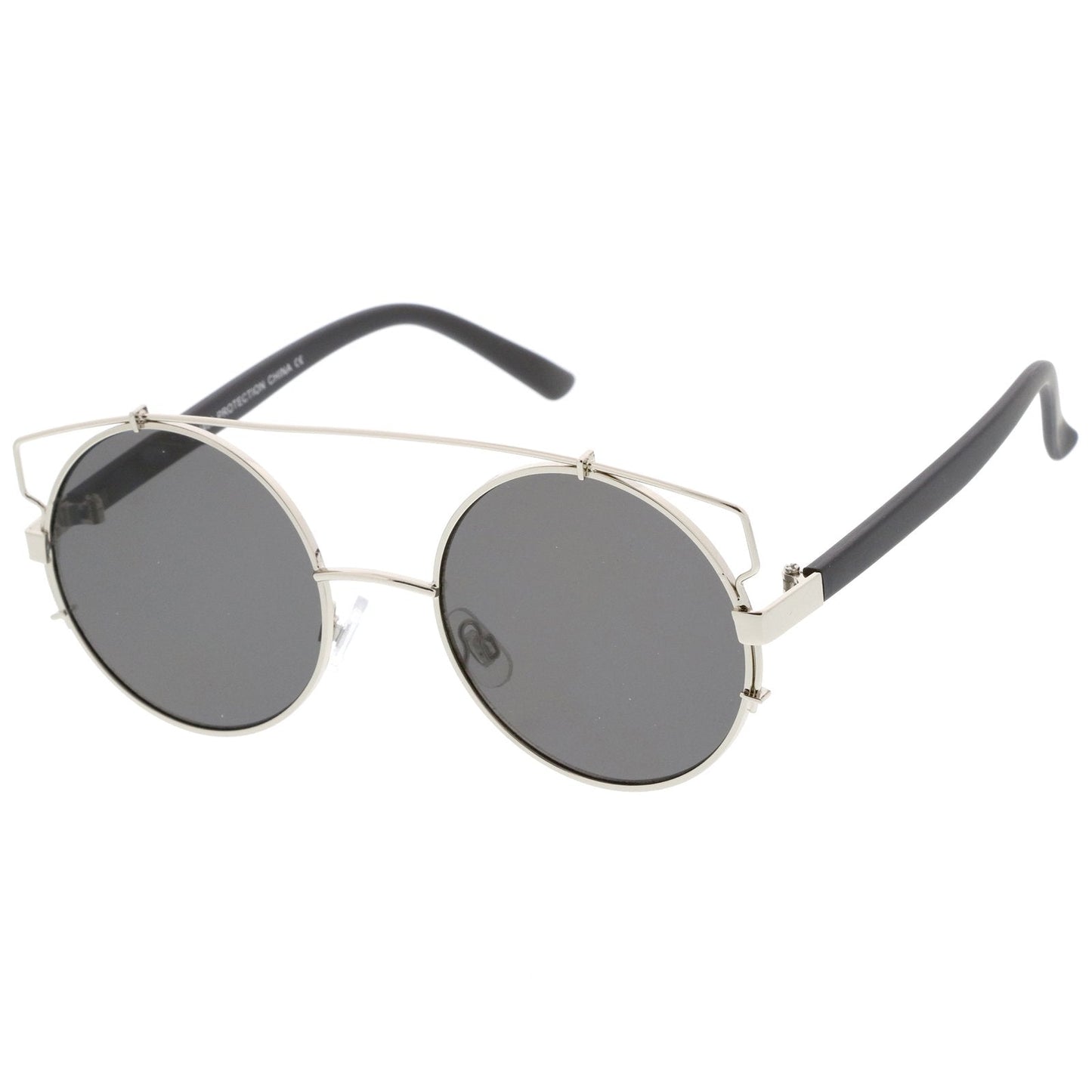 zeroUV Retro Modern Oversize Round Flat Lens Crossbar Sunglasses A540