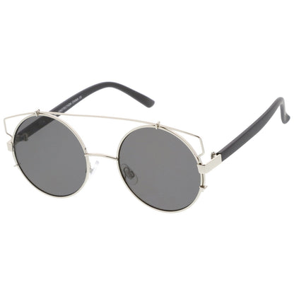 zeroUV Retro Modern Oversize Round Flat Lens Crossbar Sunglasses A540