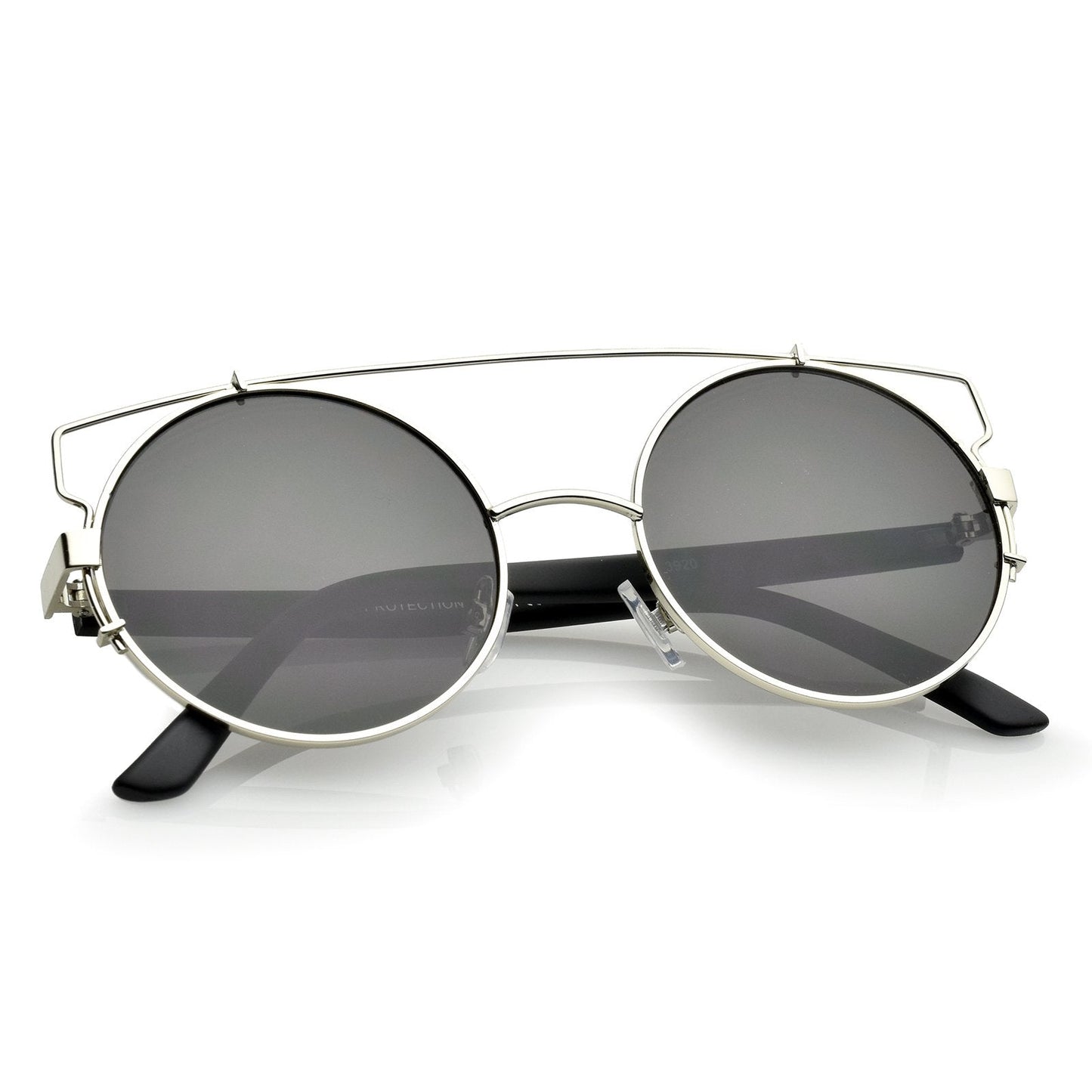 zeroUV Retro Modern Oversize Round Flat Lens Crossbar Sunglasses A540