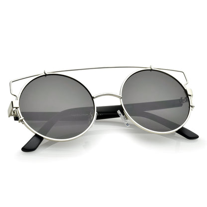 zeroUV Retro Modern Oversize Round Flat Lens Crossbar Sunglasses A540
