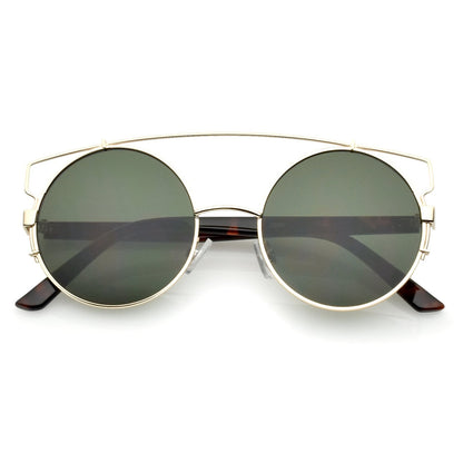 zeroUV Retro Modern Oversize Round Flat Lens Crossbar Sunglasses A540