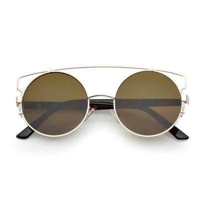zeroUV Retro Modern Oversize Round Flat Lens Crossbar Sunglasses A540